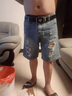 衣然呈品破洞牛仔短褲男夏季新款五分褲韓版修身潮流寬松直筒中褲乞丐馬褲 藍色 XL【建議120-140斤】 曬單實(shí)拍圖