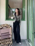拉夏貝爾美式窄版直筒工裝褲女2025秋新款傘兵運動褲 黑色【常規(guī)款】 L 曬單實拍圖