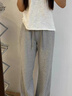 萊樞匯休閑褲女運動(dòng)褲春秋季寬松薄款顯高顯瘦跑步闊腿直筒針織運動(dòng)長(cháng)褲 白灰-常規 L 【115-130斤】 曬單實(shí)拍圖