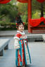 萌乎古月家.木瑾 漢服女童冬款兒童國風(fēng)仙氣加絨連衣裙小女孩表演襦裙 上紅下藍 130 曬單實(shí)拍圖