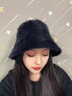 瑞萊奧 帽子女冬季水桶帽女仿兔毛遮臉盆帽韓版日系防寒保暖毛絨漁夫帽子潮 黑色 曬單實(shí)拍圖