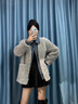 VEGA CHANG皮毛一體外套女2025年秋冬新款牛仔拼接假兩件毛絨上衣 藜麥灰 L 曬單實拍圖