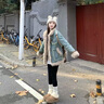 LPOX棉服女冬季高級感美式復古寬松加厚設計感毛毛拼接牛仔外套女 圖片色 M 【100-115斤】 曬單實(shí)拍圖