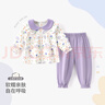 婧麒（JOYNCLEON）女童春裝套裝初春2025新款秋季翻領(lǐng)女寶寶洋氣時(shí)髦兩件套童裝 紫色花兔 90 cm 曬單實(shí)拍圖