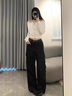 妙奕嘉休閑褲女黑色褲子女士工裝褲新款夏季女褲寬松闊腿褲春秋款運(yùn)動(dòng)褲 黑色系扣雙側(cè)大口袋直筒工裝長(zhǎng)褲 L 【建議111-125斤】 曬單實(shí)拍圖