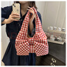 美杜韓風(fēng)復古格子背心包大容量單肩腋下包ins風(fēng)百搭帆布手提包女學(xué)生 蝴蝶結格子包【紅色】 曬單實(shí)拍圖
