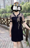 TAOROUSI連衣裙女夏季新款女裝時(shí)尚遮肚顯瘦假兩件氣質(zhì)時(shí)尚短袖裙子夏天 黑色 L(建議95-110斤) 曬單實(shí)拍圖