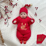 貝樂咿嬰兒衣服寶寶過年衣服拜年服紅色棉服加厚冬季連體衣新生兒滿月服 5110龍寶寶 59 曬單實拍圖