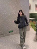 晗鯊扎染燈芯絨褲子男秋季美式休閑褲男秋冬加絨直筒闊腿運動(dòng)衛褲長(cháng)褲 綠色 XL （130-150斤） 曬單實(shí)拍圖
