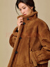 茵曼2025冬季女裝新款可露麗皮毛一體麂皮絨外套保暖仿羊羔絨上衣 棕色 M 曬單實(shí)拍圖