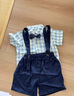 Auro Mesa小清新夏季男童紳士套裝藍灰短袖襯衣背帶短褲男寶周歲生日服 圖片色 薄款 90cm 曬單實(shí)拍圖