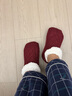 槿城加絨加厚地板襪女室內(nèi)居家襪子地板鞋大人襪套秋冬兒童防滑底棉襪 翻毛酒紅 1雙 34-39（24cm） 曬單實(shí)拍圖