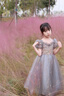 奧蒙威女童禮服公主裙中大童主持表演服甜美花童長款兒童網(wǎng)紗連衣裙8905 灰色 140 曬單實拍圖