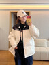 QGF美式pu皮棉服女秋冬季新款寬松百搭保暖面包服潮牌拼色棉衣棉襖女 白插黑 M 曬單實(shí)拍圖