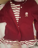 梔了成長(cháng)記女童裝韓版條紋假兩件T恤秋季新款兒童寶寶荷葉邊上衣 紅色 假兩件上衣 130 曬單實(shí)拍圖