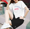 安踏（ANTA）運(yùn)動套裝女夏季寬松透氣短袖速干短褲跑步健身瑜伽休閑t恤五分褲 -4純凈白/淺紫+基礎(chǔ)黑 L/170 曬單實拍圖