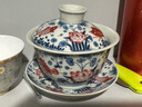 蘇氏陶瓷（SUSHI CERAMICS）三才蓋碗-國潮青花釉紅鯉魚(yú)功夫茶泡茶碗禮盒裝 滿(mǎn)彩青花【戲蓮】 曬單實(shí)拍圖