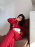 浪莎刺繡喜字紅色結(jié)婚睡衣女純棉新婚新人大碼本命年男士全棉情侶套裝 雙喜紅【長袖長褲】 L 女 (建議穿著體重105-120斤) 曬單實(shí)拍圖