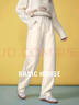 Basic House/百家好松緊腰抽繩直筒休閑褲女秋冬加厚純色垂感長(cháng)褲 米色 XL 曬單實(shí)拍圖