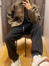 京西藍(lán)靛美式工裝夾克外套男士春秋季新款潮牌寬松鹿皮絨重磅休閑棒球服男 常規(guī) 灰綠 L 推薦體重130-150斤 曬單實(shí)拍圖