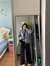 樂(lè)戀淑休閑褲女褲子秋冬季2024新款寬松高腰顯瘦闊腿褲百搭垂墜感直筒褲 撞色抽繩闊腿褲【黑色】 M 曬單實(shí)拍圖
