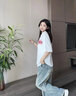 風(fēng)采兔 純棉國潮t恤短袖女設計感小眾寬松夏季港風(fēng)chic美式復古白色上衣 白色（粉圖） M 曬單實(shí)拍圖