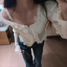 矜持范法式復古性感蕾絲打底衫女秋冬木耳邊拼接針織衫顯瘦修身方領上衣 白色【高質量】 S 95斤以下 曬單實拍圖