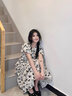棉致連衣裙女夏季2025新款氣質(zhì)中長(cháng)款短袖V領(lǐng)雪紡碎花荷葉袖大擺長(cháng)裙 圖片色 S 曬單實(shí)拍圖
