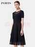 PORTS寶姿春季新品女裝簡約通勤領邊透紗短袖連衣裙ALP8K204RZE011 丈青 M 曬單實拍圖