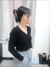 半繪2025年早秋季新款V領(lǐng)針織衫長袖開衫毛衣女小外套百搭女溫柔風(fēng)上 黑 S 【建議8095斤】 曬單實(shí)拍圖