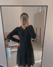 妙奕嘉針織連衣裙裙子女秋季2025新款高級感女裝長(cháng)袖小個(gè)子遮肚子穿搭 v領(lǐng)針織連衣短裙【黑色】 均碼 【建議75-120斤】 曬單實(shí)拍圖
