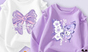 巴布豆女童長(cháng)袖t恤春夏季純棉親膚寶寶時(shí)尚洋氣荷葉邊童裝打底衫上衣 白/蝴蝶結小麗+紫/蝴蝶小麗 140 曬單實(shí)拍圖