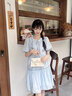 香影藍色重工刺繡連衣裙女2025夏季新款泡泡袖高腰民族度假風(fēng)裙子 藍色 M 曬單實(shí)拍圖