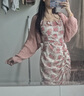 唐思薇兩單件套裝開(kāi)衫潮感夏日甜美抽繩純欲不規則魚(yú)尾吊帶碎花連衣裙女 粉色開(kāi)衫碎花吊帶裙兩件套 S 建議【90斤內】 曬單實(shí)拍圖