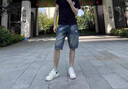 真維斯（Jeanswest）寬松直筒牛仔短褲男士夏季休閑冰氧絲破洞五分沙灘工裝中大褲衩子 深藍705D 31 【建議120-130斤】 曬單實拍圖