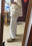 棉致顯瘦加絨加厚燈籠褲子女秋冬季寬松小個(gè)子高腰垂感直筒休閑褲女士 A571白色【加絨高品質(zhì)36.5】 L 111-125斤 曬單實(shí)拍圖