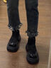 皓娥短靴女秋冬厚底彈力絨面瘦瘦靴英倫風(fēng)復古馬丁靴女冬季高跟鞋單靴 黑色 36 曬單實(shí)拍圖