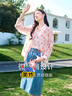 香影薄款襯衫外套女2025夏裝新款吊帶套裝休閑寬松上衣碎花襯衣 粉紅 S 曬單實(shí)拍圖