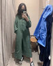 無印良品（MUJI）女式 木棉混雙層紗織長袖連衣裙長裙裙子襯衫裙 BC2IOC4S 煙熏綠色 L 165/88A 曬單實拍圖