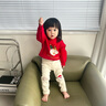 幼歌（YOUGE）嬰幼兒新款圣誕卡通彈力領(lǐng)口套頭軟糯親膚保暖純棉毛衣 圣誕紅 90 cm 曬單實(shí)拍圖
