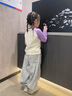 可可鴨（QQ DUCK）童裝兒童T恤女童長(cháng)袖打底衫插袖上衣學(xué)生衣服毛絨小鴨紫色；120 曬單實(shí)拍圖