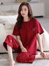美即萊（MEIJILAI）帶胸墊睡衣女夏季純棉短袖七分褲薄款女士家居服新款全棉紅色套裝 23009（無(wú)胸墊） XL(身高165-170體重120-140) 曬單實(shí)拍圖