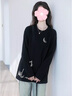 名創(chuàng)優(yōu)品（MINISO）純棉長(zhǎng)袖t恤女國(guó)潮設(shè)計(jì)感文藝風(fēng)寬松顯瘦外穿新款秋裝潮流打底衫 黑色(月下貓胸標(biāo)_月下貓右下標(biāo)) XL (體重130-150斤) 曬單實(shí)拍圖