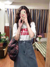 唐菓蜜連衣裙女夏季2024新款女裝韓系減齡時尚百搭學生鹽系套裝裙子夏天 灰色上衣+牛仔裙子 M 曬單實拍圖