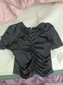 Jret2025夏季新款洋氣方領(lǐng)鎖骨正肩T恤女褶皺設(shè)計(jì)感修身顯瘦遮肚上衣 [黑色]  2XL 建議124-140斤 曬單實(shí)拍圖