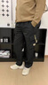 東方駱駝（EASTERN CAMEL）休閑褲男秋冬季新款美式寬松加肥加大束腳闊腿直筒長(cháng)工裝褲子男士 A9931黑色加絨 L 【115-135斤】 曬單實(shí)拍圖