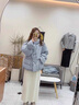 韓璐嬌（hanlujiao）羽絨棉服女短款2024新款韓系減齡甜美寬松牛角扣棉衣面包服外套潮 淺藍(lán)色 M 曬單實(shí)拍圖