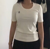 太平鳥(niǎo)夏季U型領(lǐng)針織衫短袖T恤女修身打底衫低領(lǐng)上衣* 白色 S 曬單實(shí)拍圖
