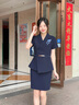 威世品夏季職業(yè)裝小西裝套裝女裝氣質(zhì)珠寶酒店前臺工裝美容院售樓工作服 藏藍色短袖西裝 XL 曬單實(shí)拍圖
