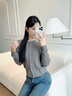 森馬（Semir）【軟糯親膚】針織衫女短款圓領純色開衫24新款溫柔修身絞花薄外套 中花灰00510 150/76A/XS 曬單實拍圖